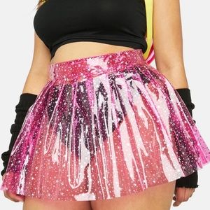 Dolls kill pink stars and glitter vinyl skirt